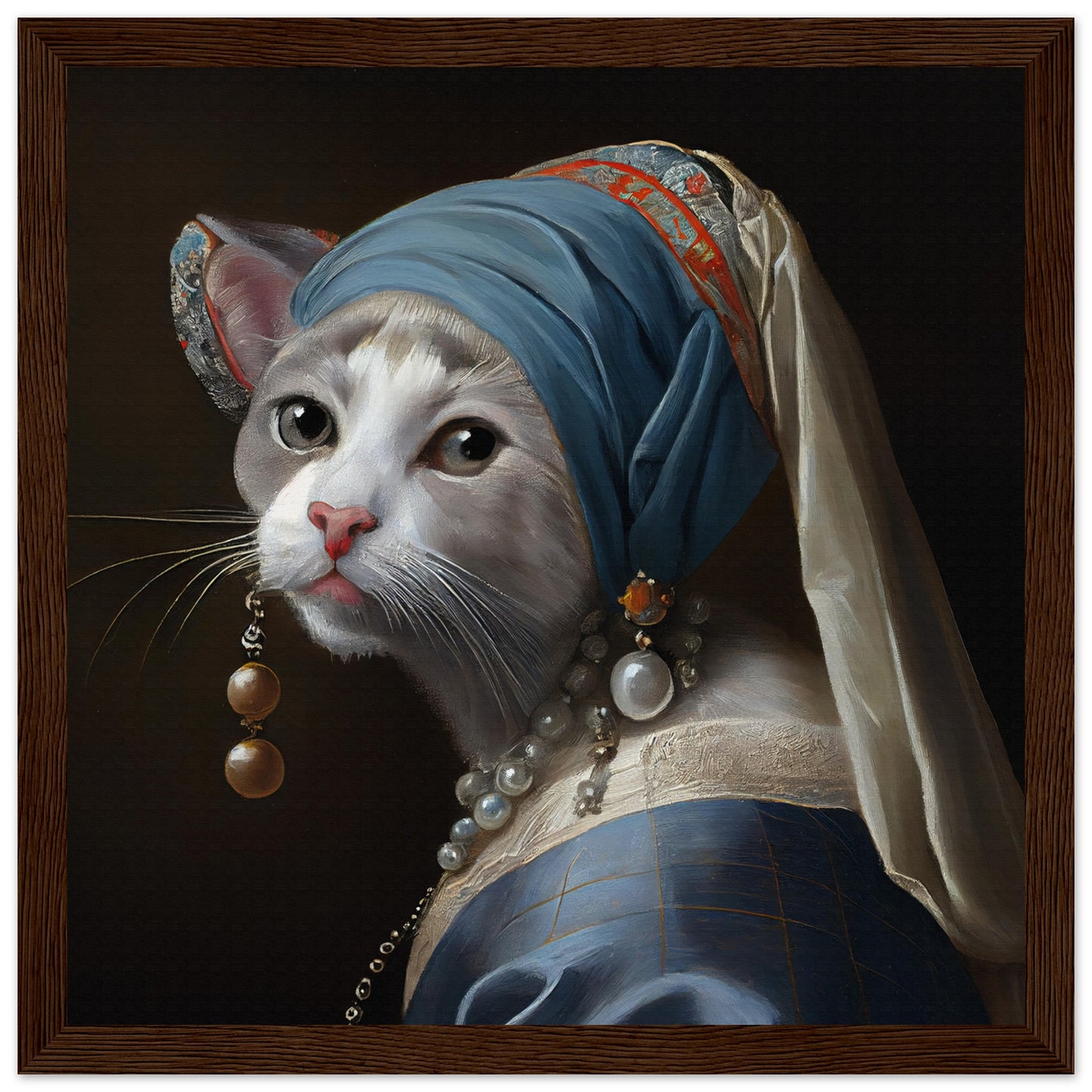 Kitty with a Pearl Earring Matte Paper Wooden Framed Poster