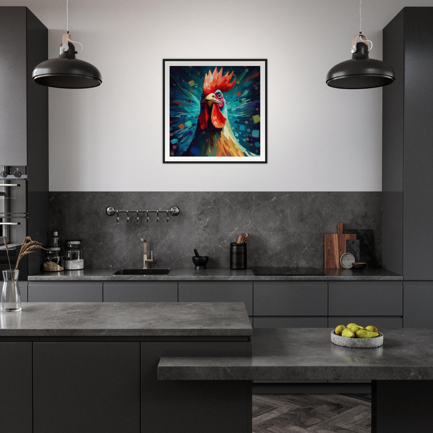 Rooster Wooden Framed Poster