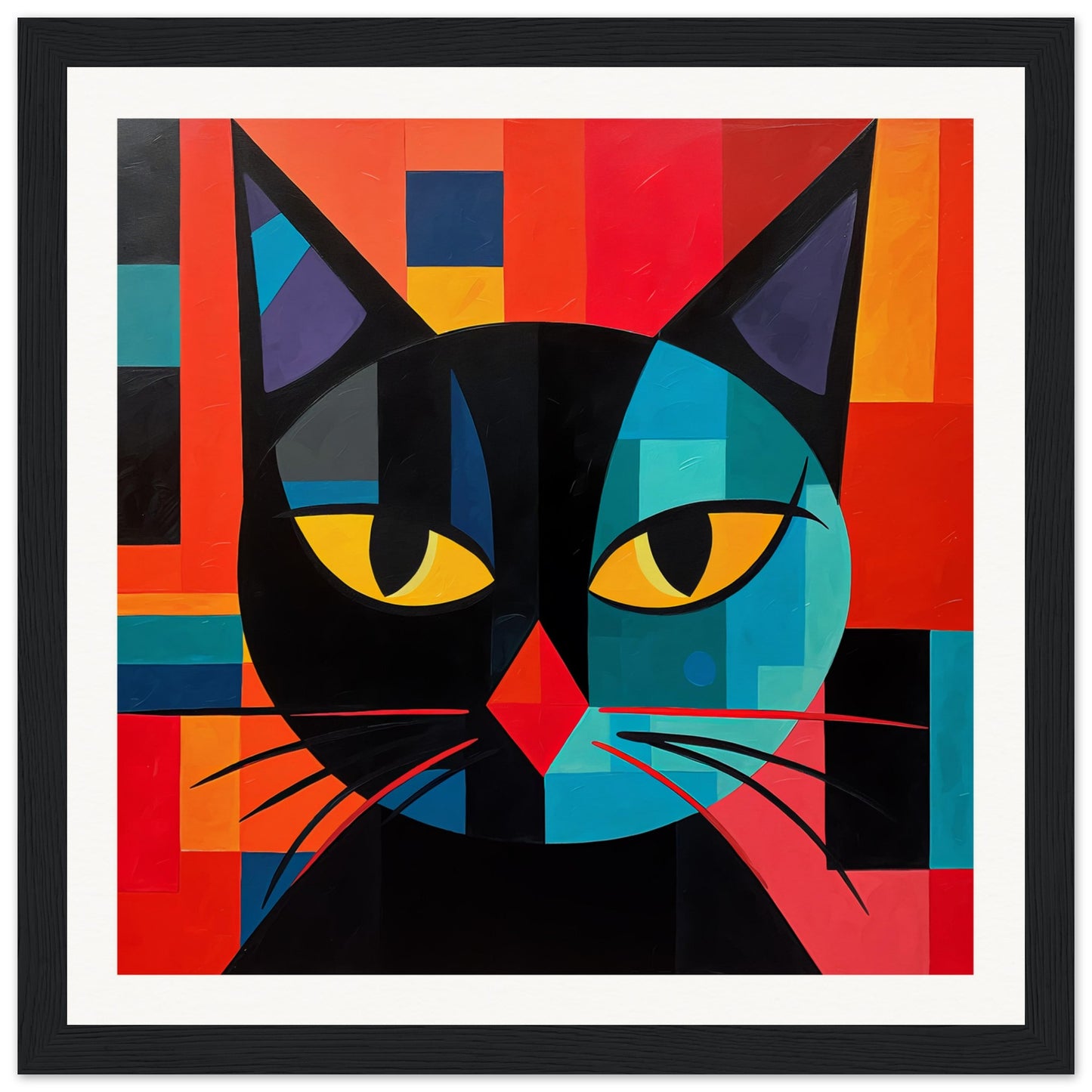 Kubist Kat Wooden Framed Poster