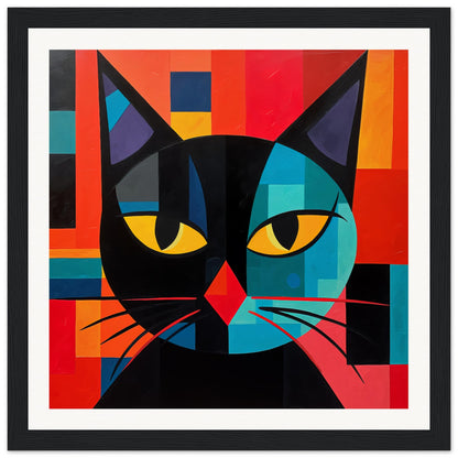 Kubist Kat Wooden Framed Poster