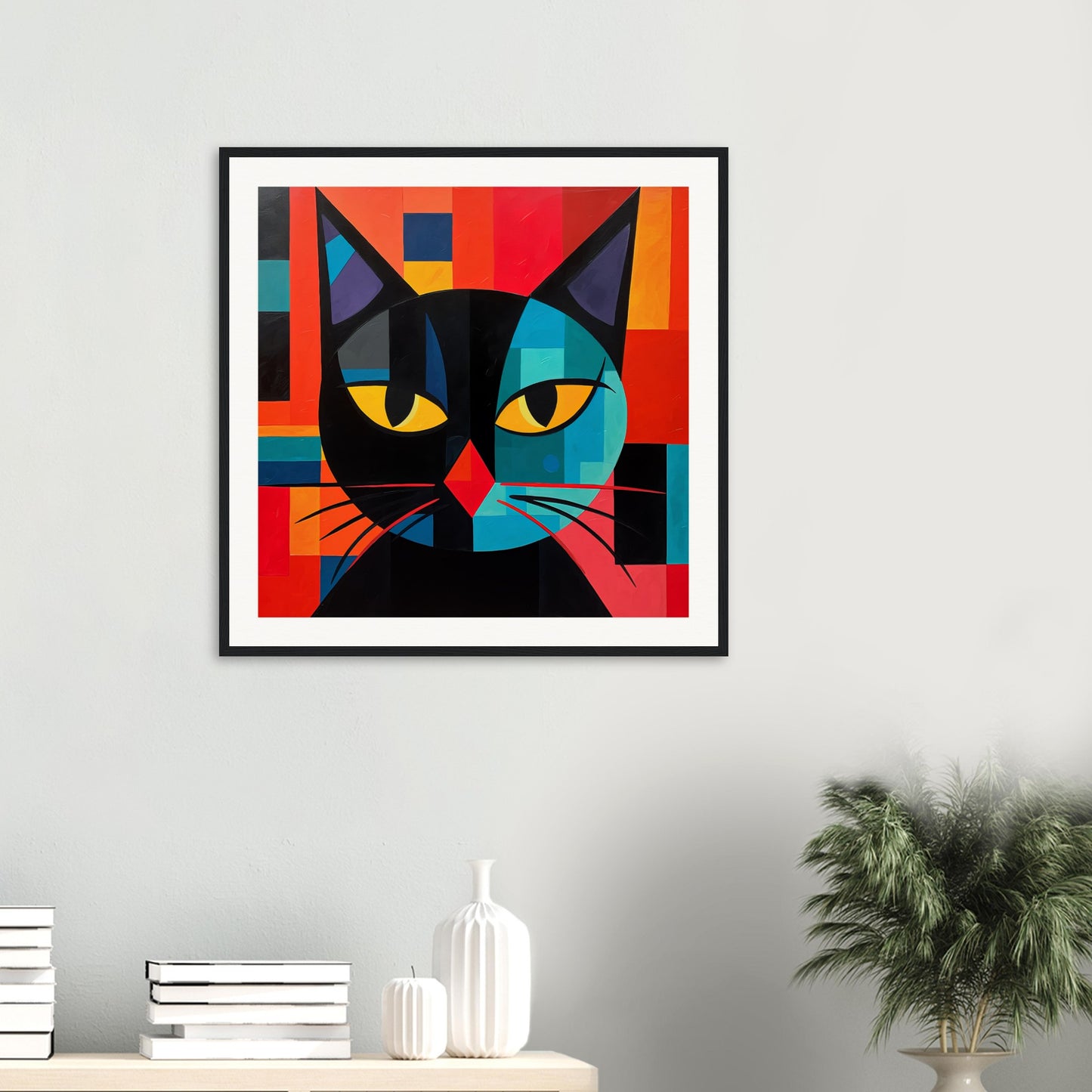 Kubist Kat Wooden Framed Poster