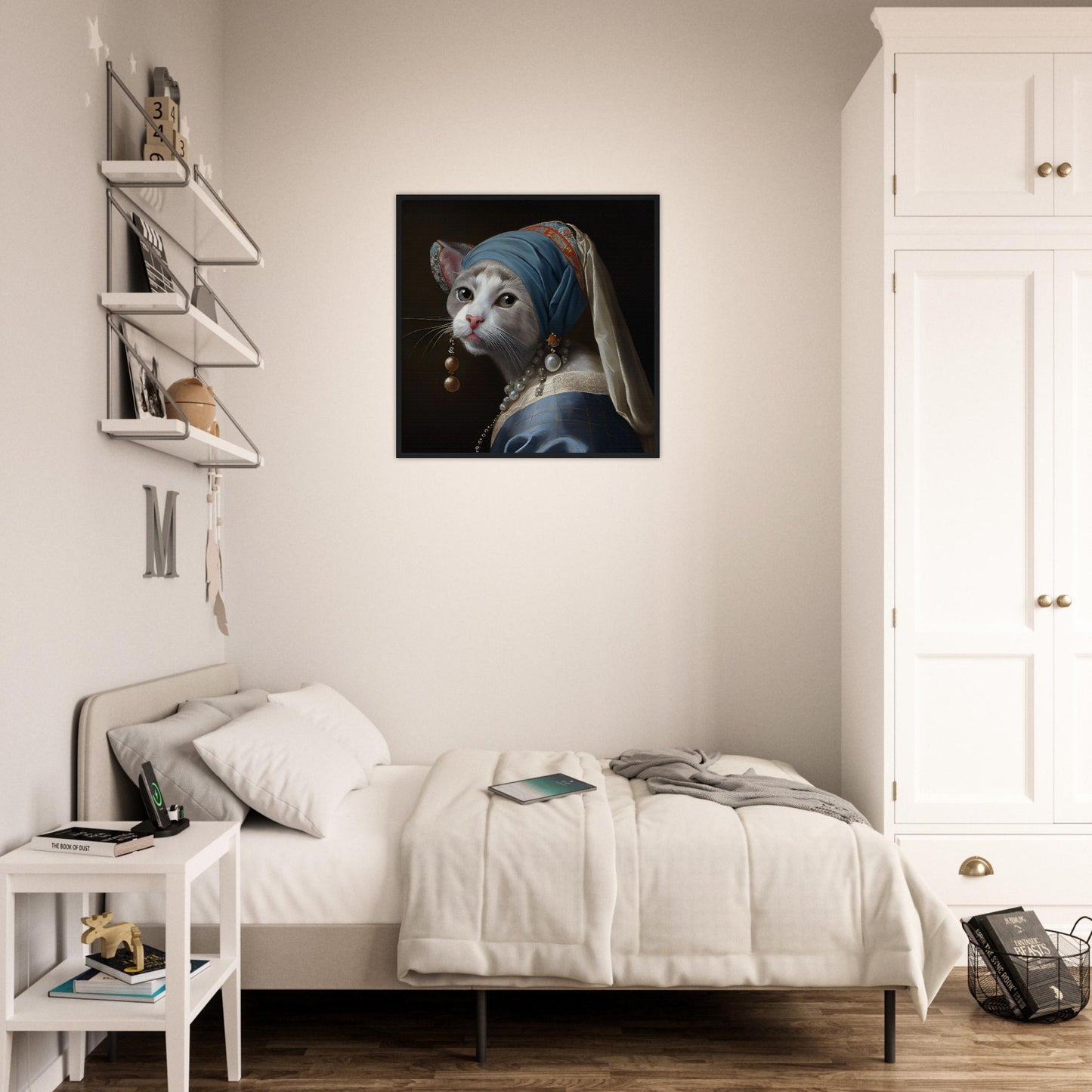 Kitty with a Pearl Earring Matte Paper Wooden Framed Poster