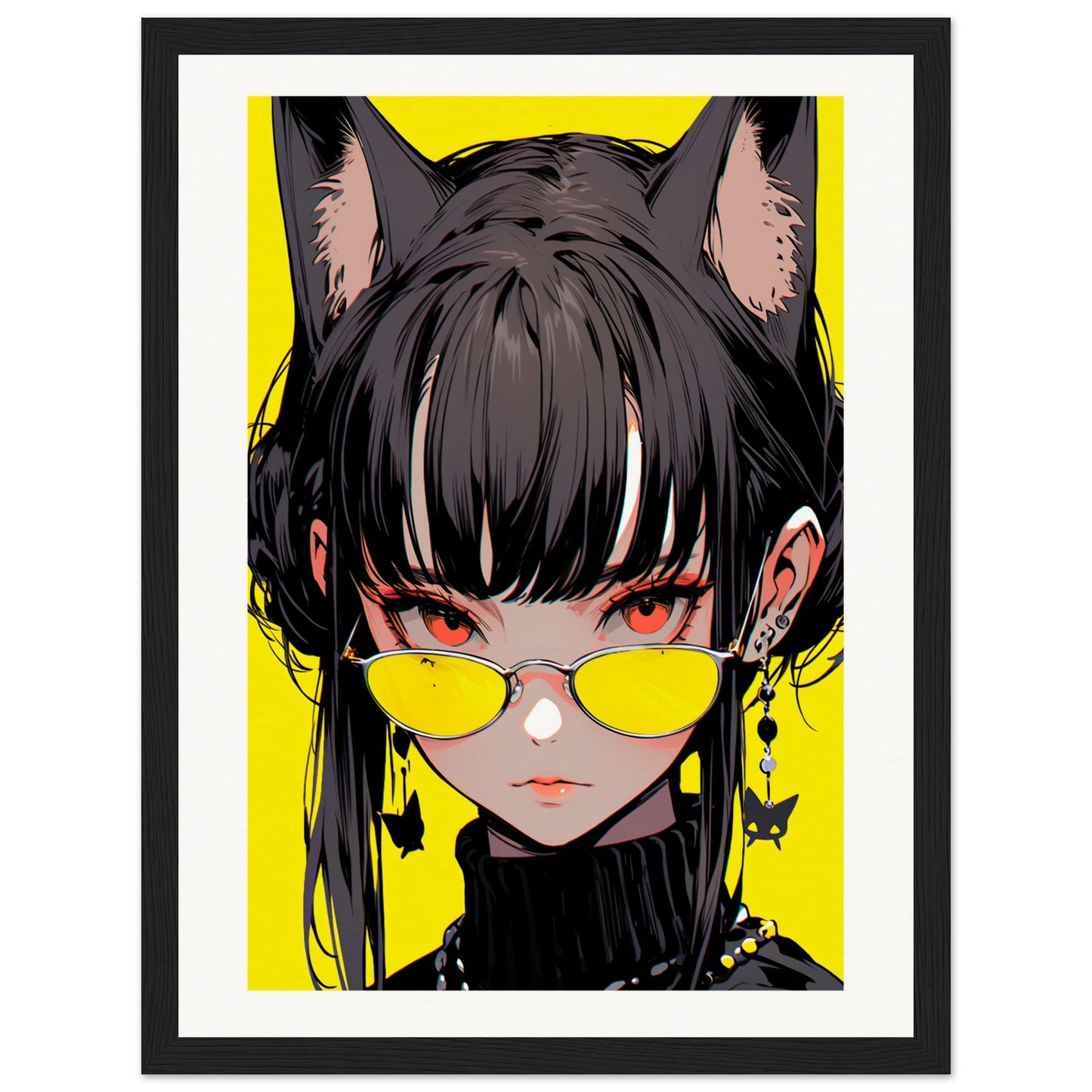 Manga Cat-Woman Matte Paper Wooden Framed Poster