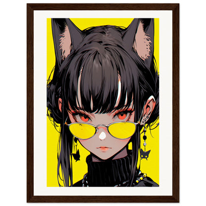 Manga Cat-Woman Matte Paper Wooden Framed Poster