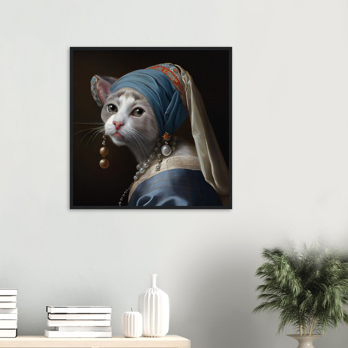 Kitty with a Pearl Earring Matte Paper Wooden Framed Poster