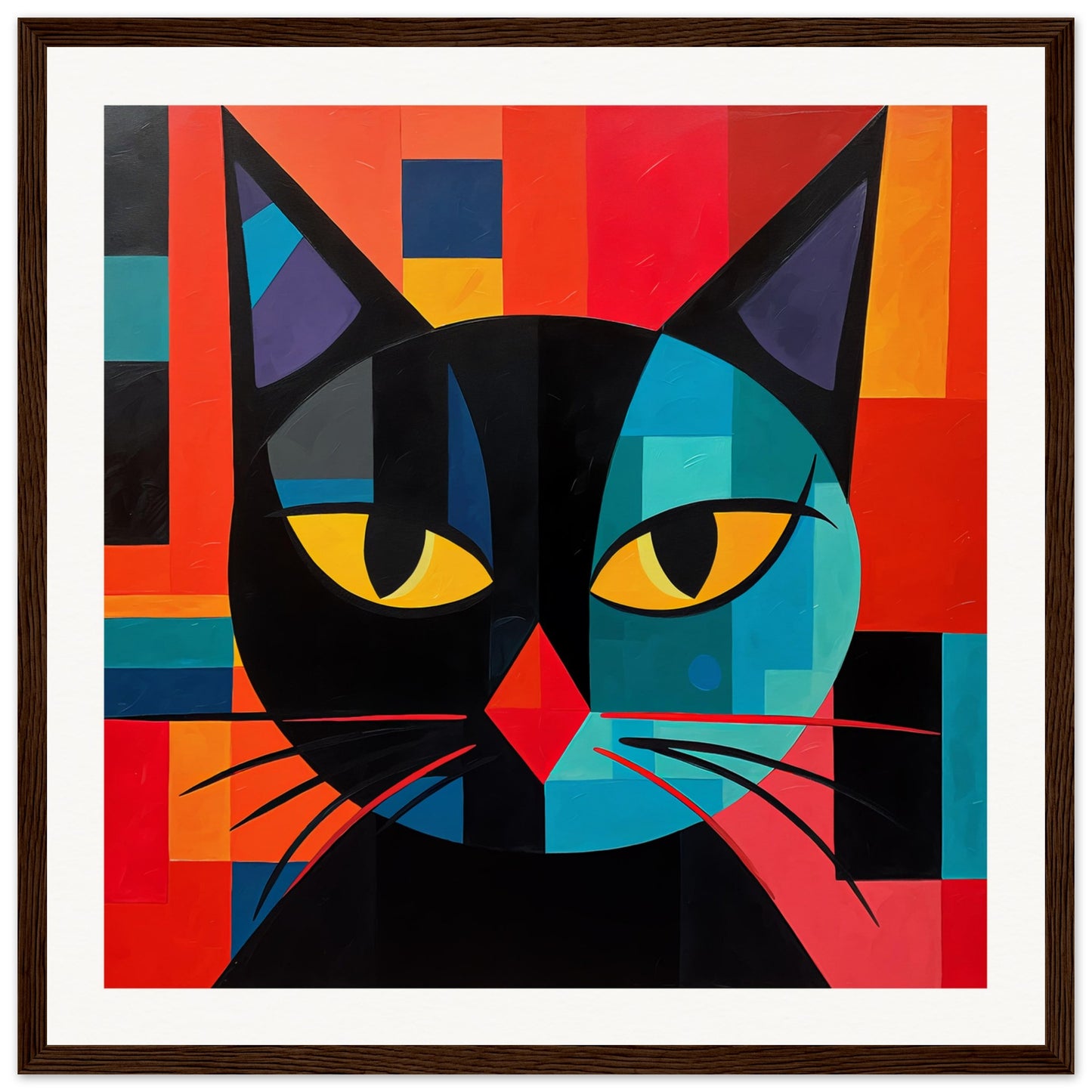 Kubist Kat Wooden Framed Poster