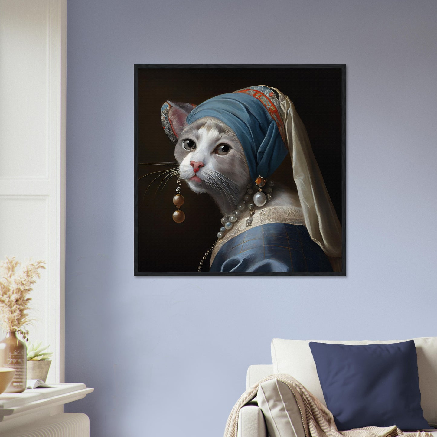 Kitty with a Pearl Earring Matte Paper Wooden Framed Poster