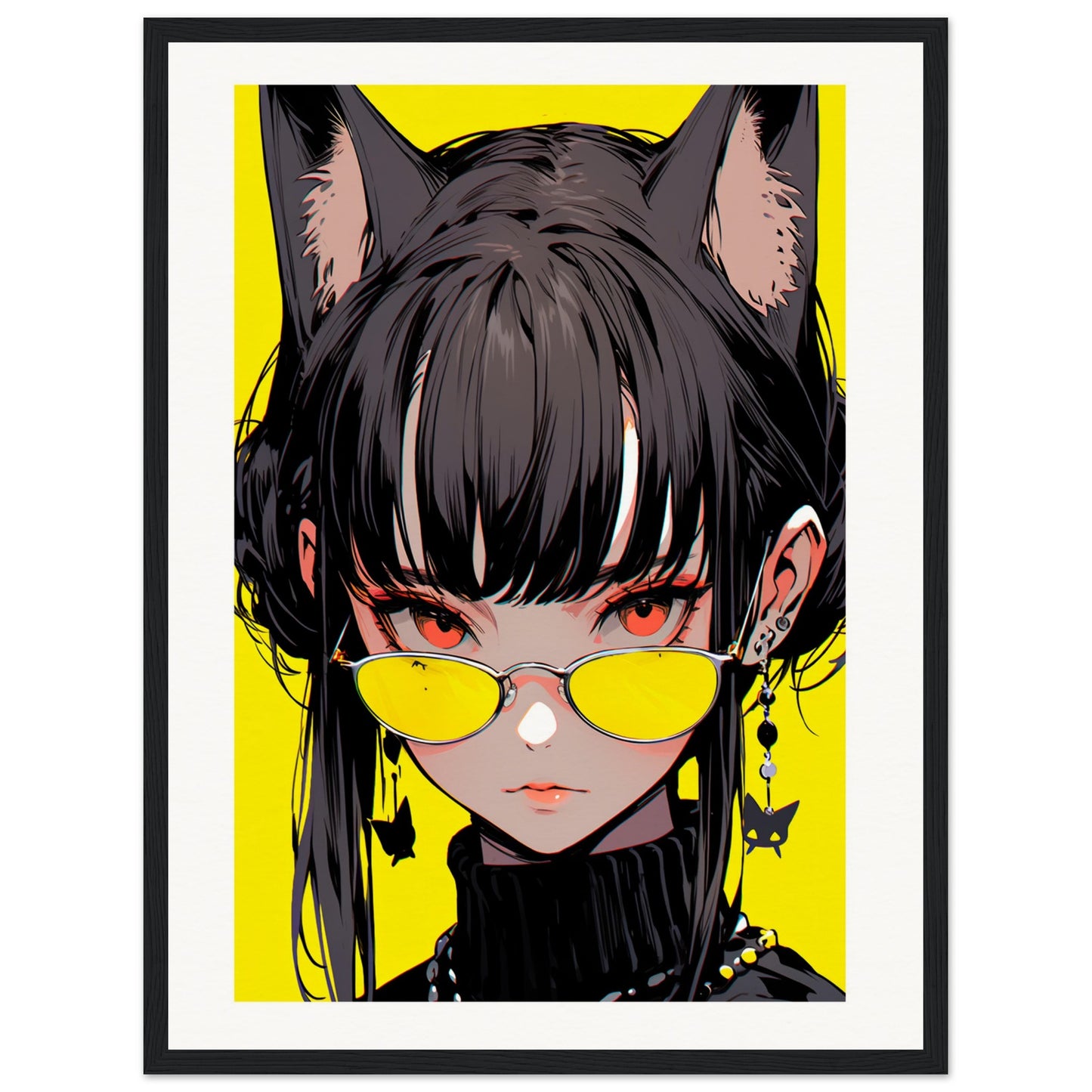 Manga Cat-Woman Matte Paper Wooden Framed Poster