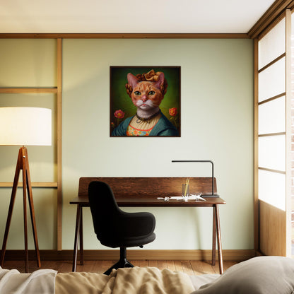 Frida Kitty Wooden Framed Poster
