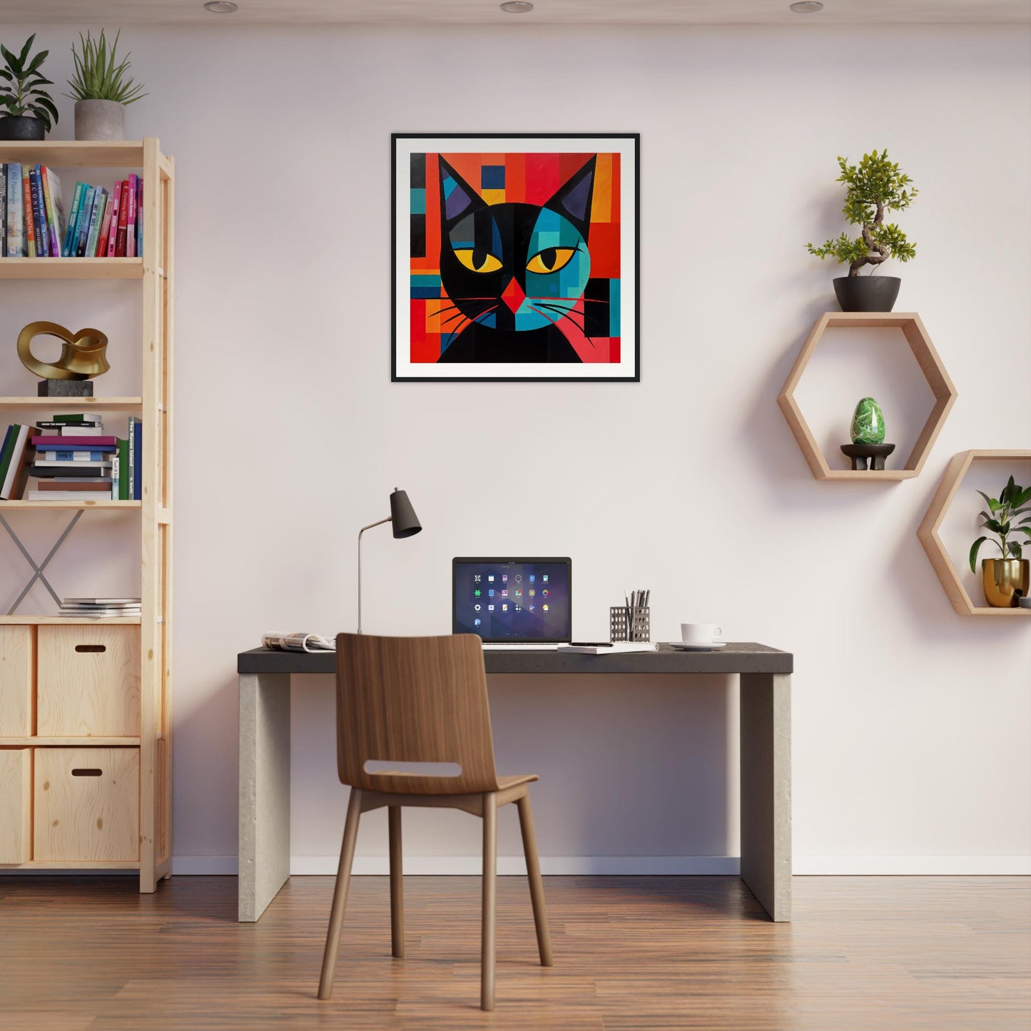 Kubist Kat Wooden Framed Poster
