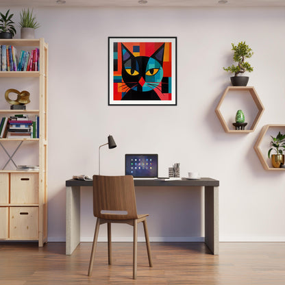 Kubist Kat Wooden Framed Poster
