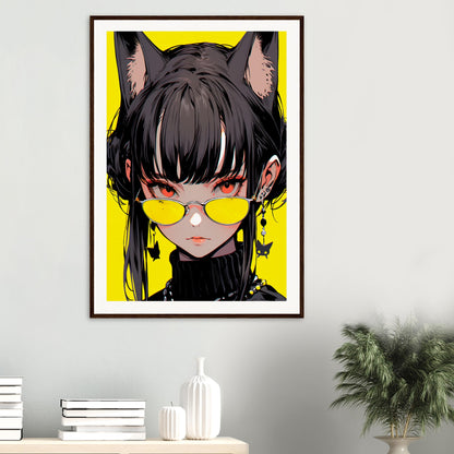 Manga Cat-Woman Matte Paper Wooden Framed Poster