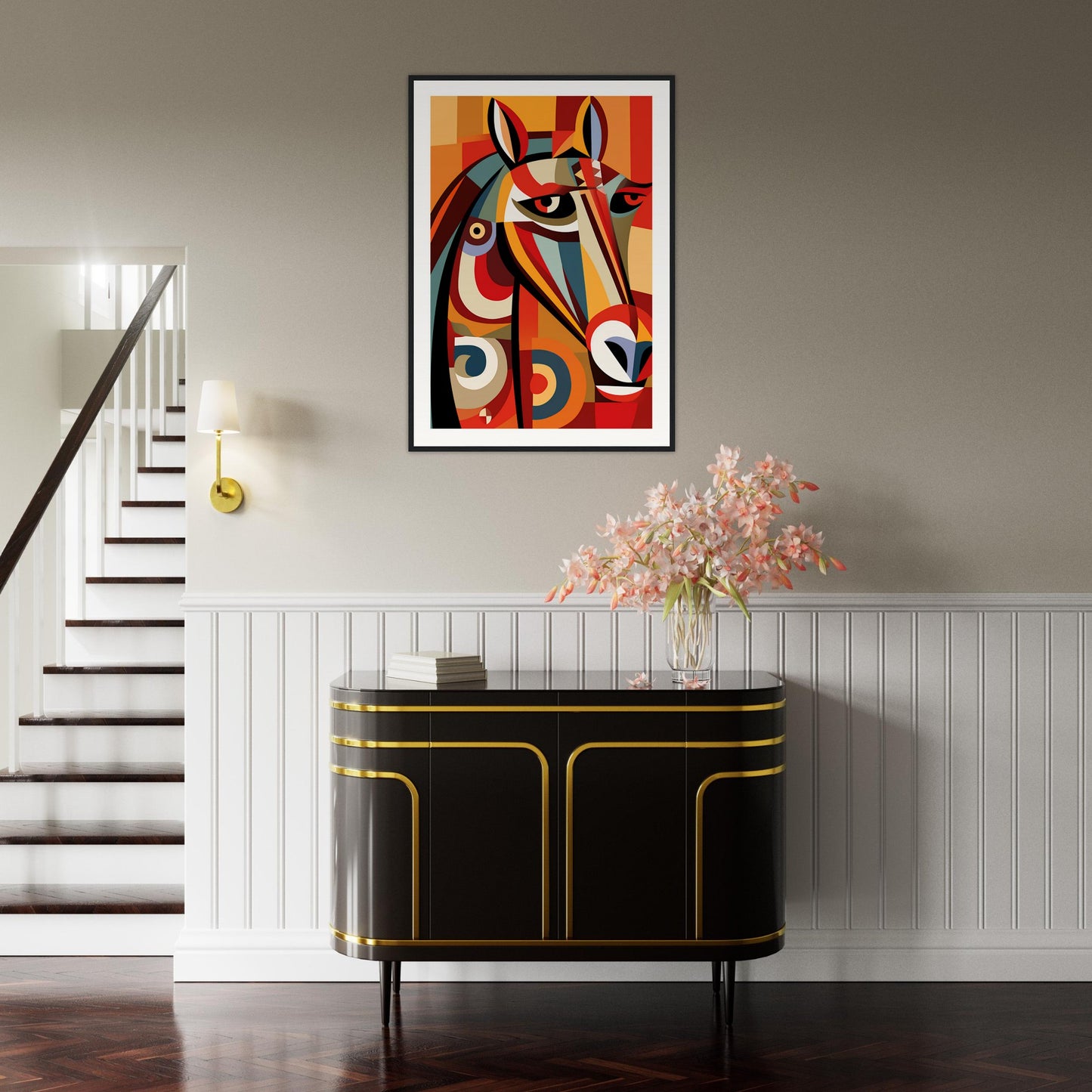 Cubist Stallion Wooden Framed Poster