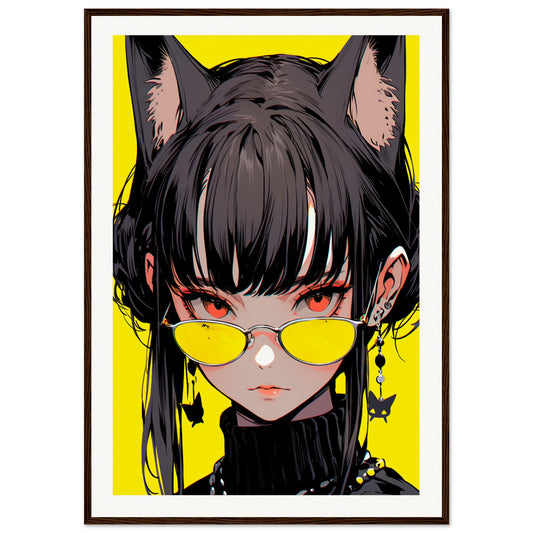 Manga Cat-Woman Matte Paper Wooden Framed Poster