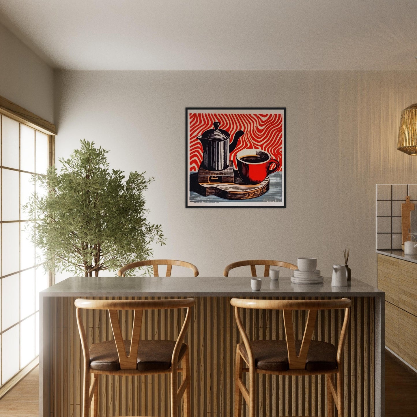 Morning Coffee-Quality Matte Paper Wooden Framed Poster