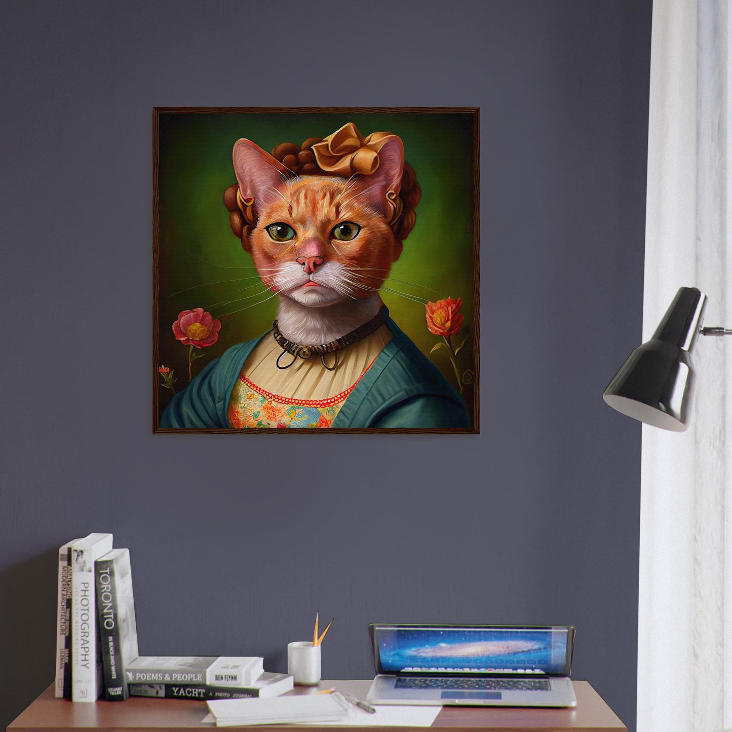 Frida Kitty Wooden Framed Poster