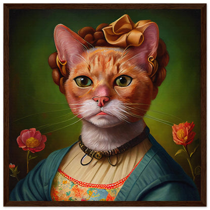 Frida Kitty Wooden Framed Poster