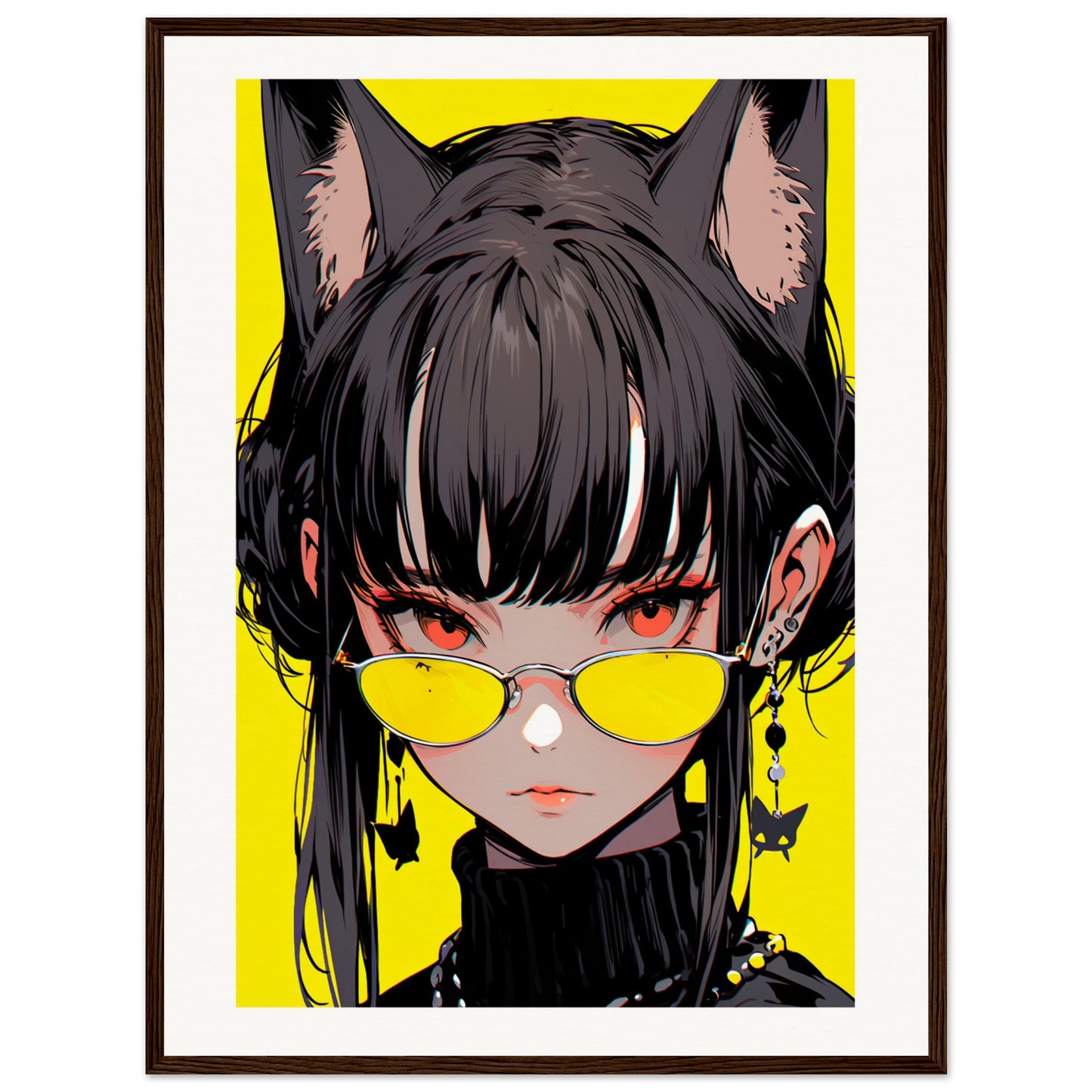 Manga Cat-Woman Matte Paper Wooden Framed Poster