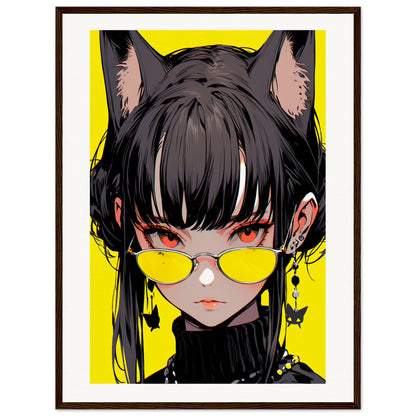 Manga Cat-Woman Matte Paper Wooden Framed Poster