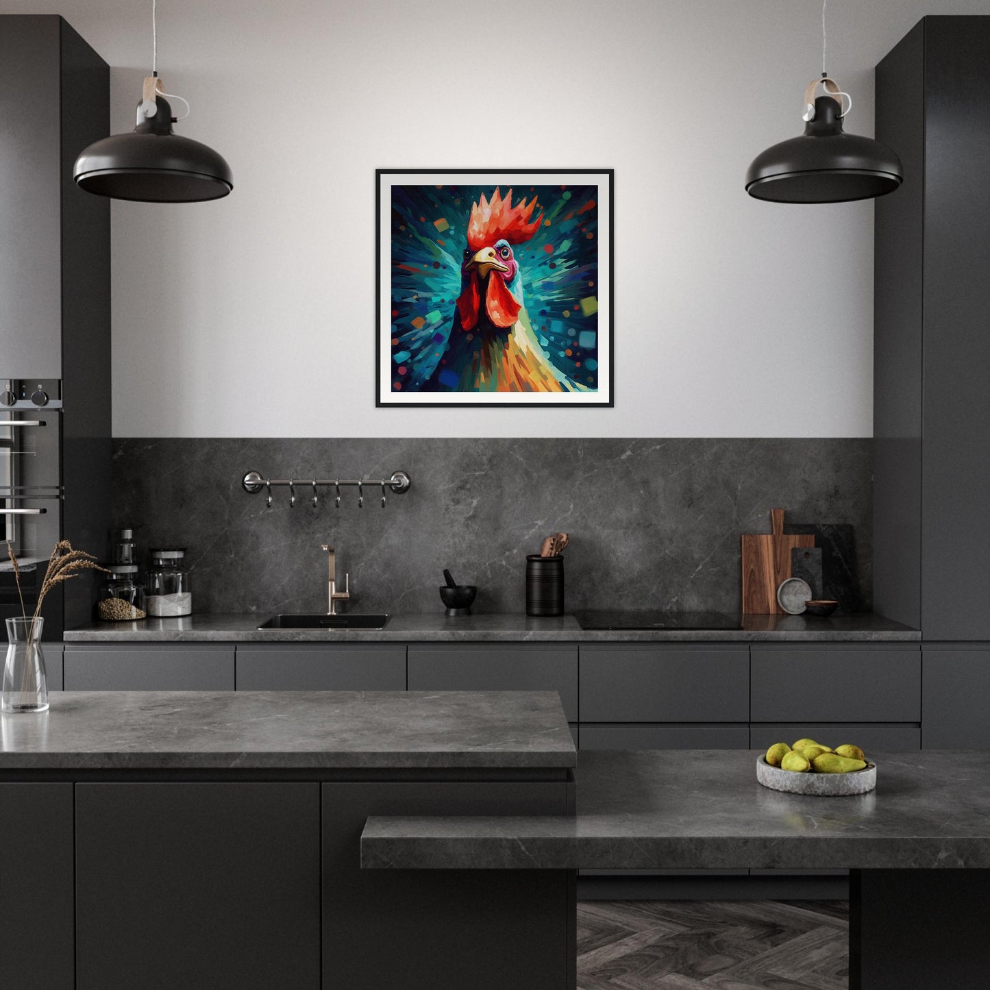 Rooster Wooden Framed Poster