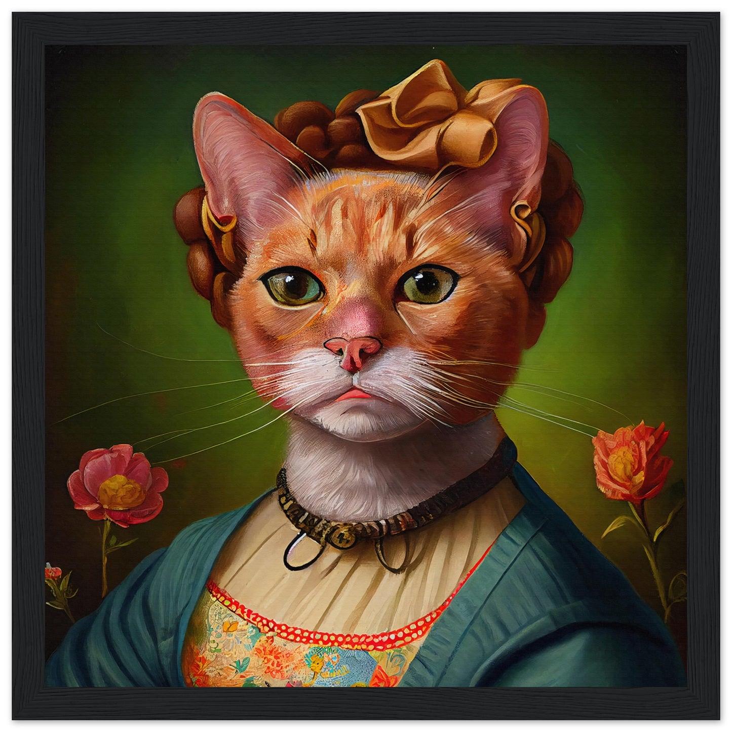 Frida Kitty Wooden Framed Poster