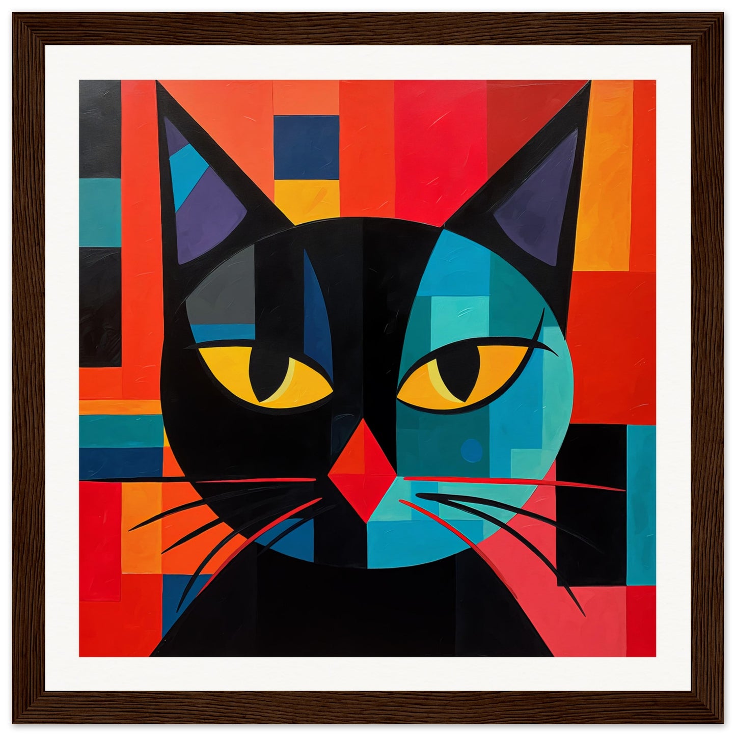 Kubist Kat Wooden Framed Poster