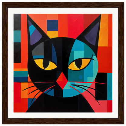 Kubist Kat Wooden Framed Poster