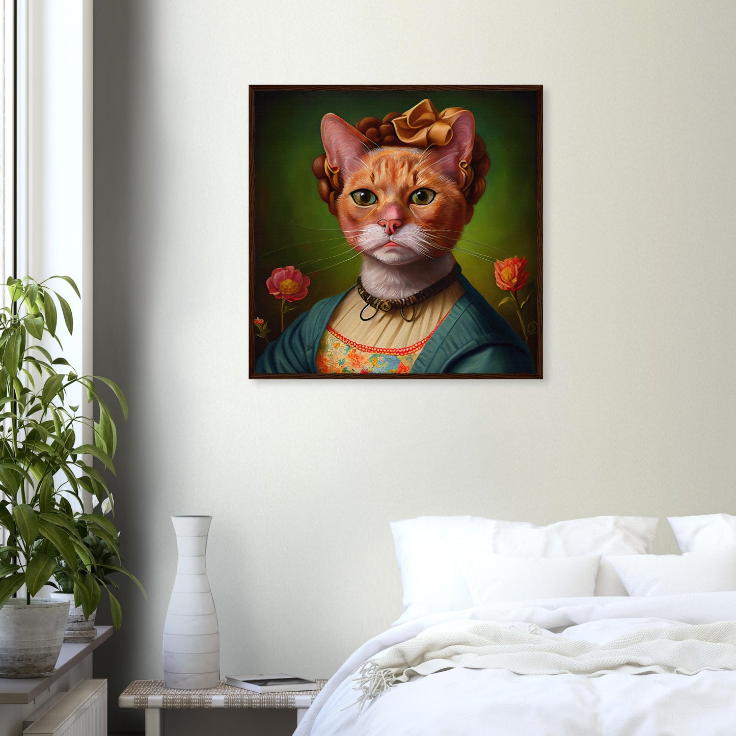 Frida Kitty Wooden Framed Poster