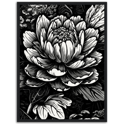 Black & White Flower Wooden Framed Poster