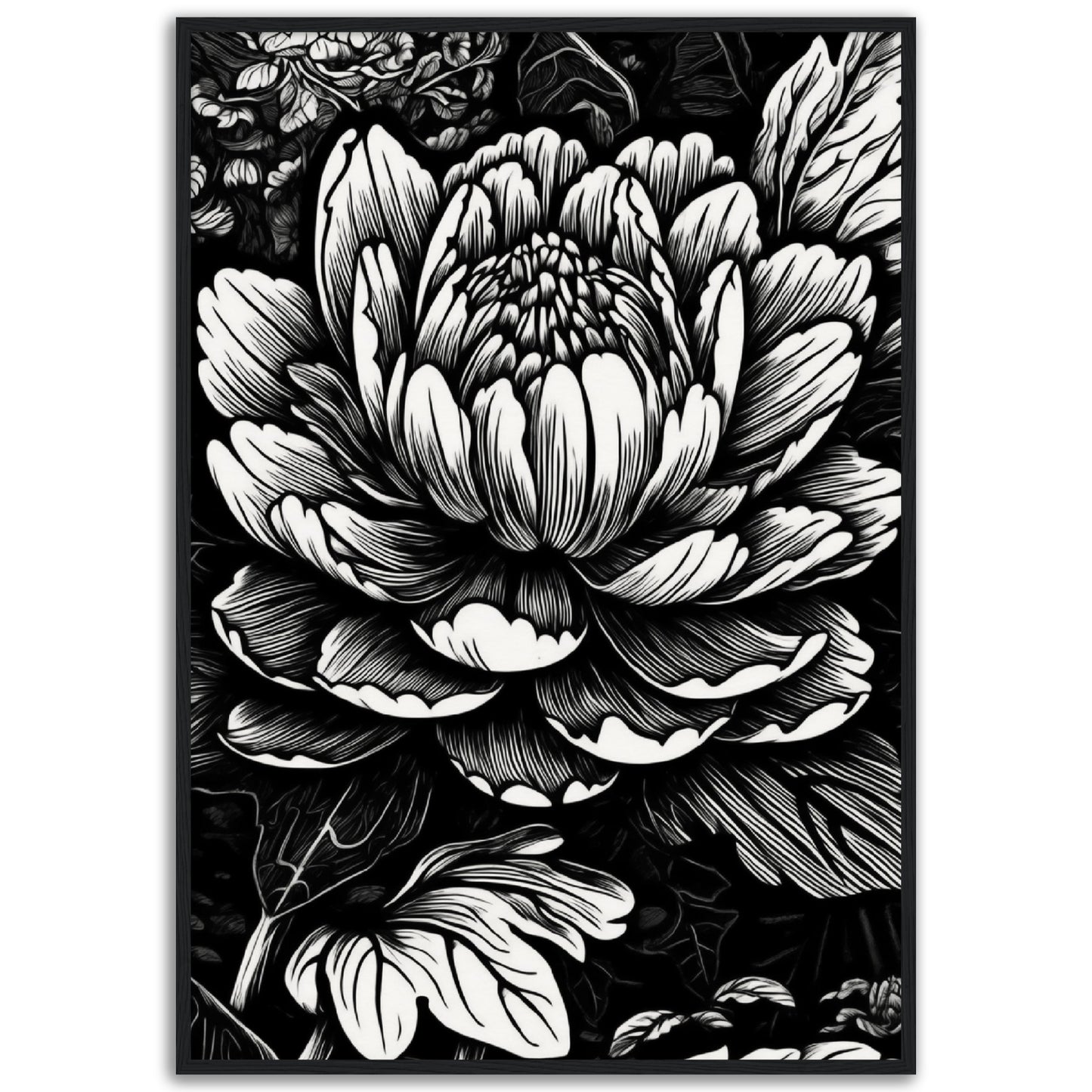 Black & White Flower Wooden Framed Poster