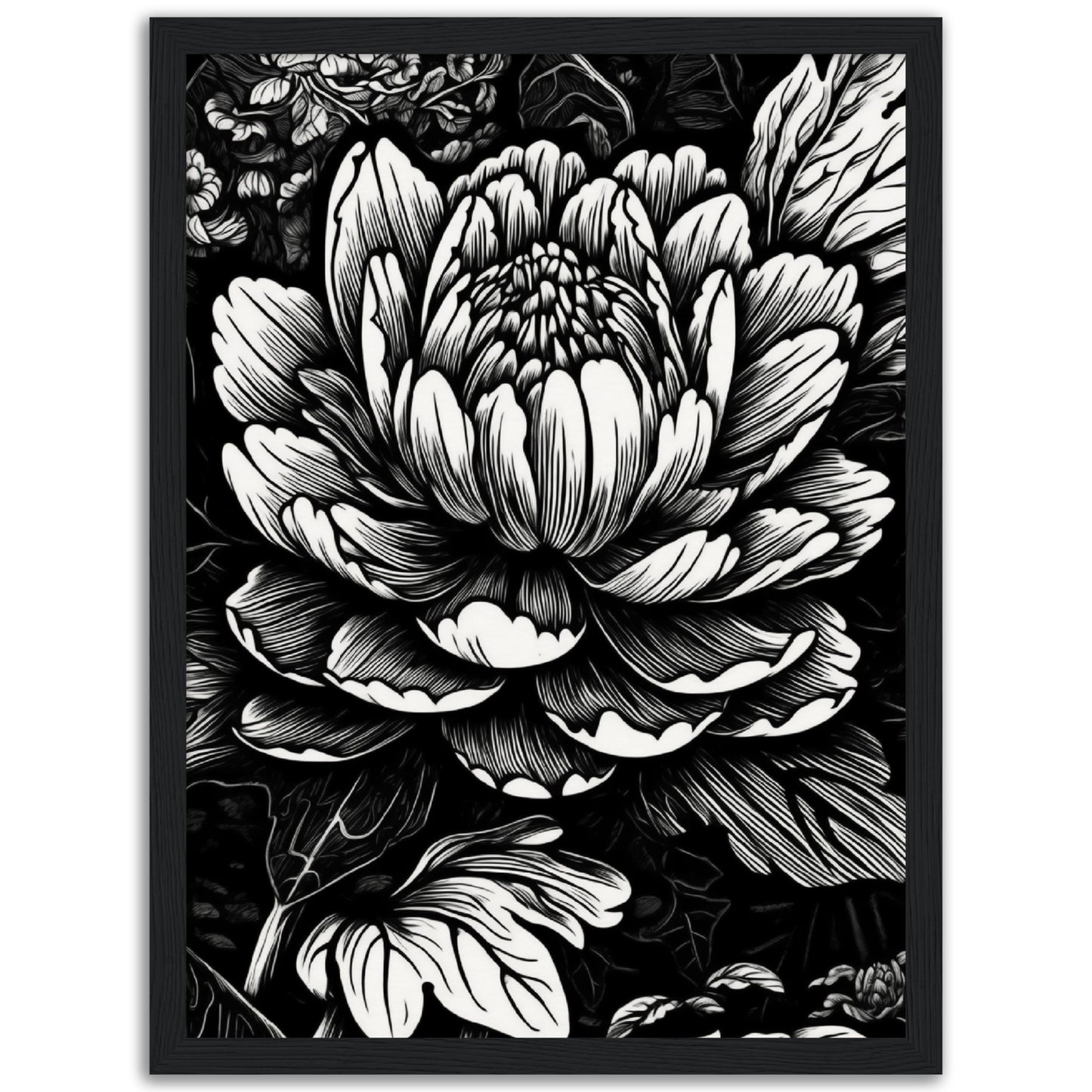 Black & White Flower Wooden Framed Poster