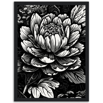 Black & White Flower Wooden Framed Poster
