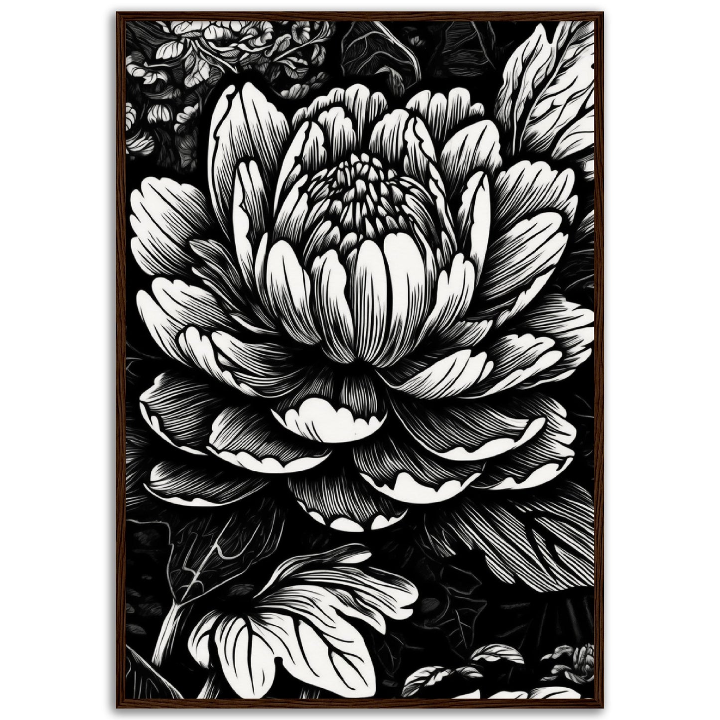 Black & White Flower Wooden Framed Poster