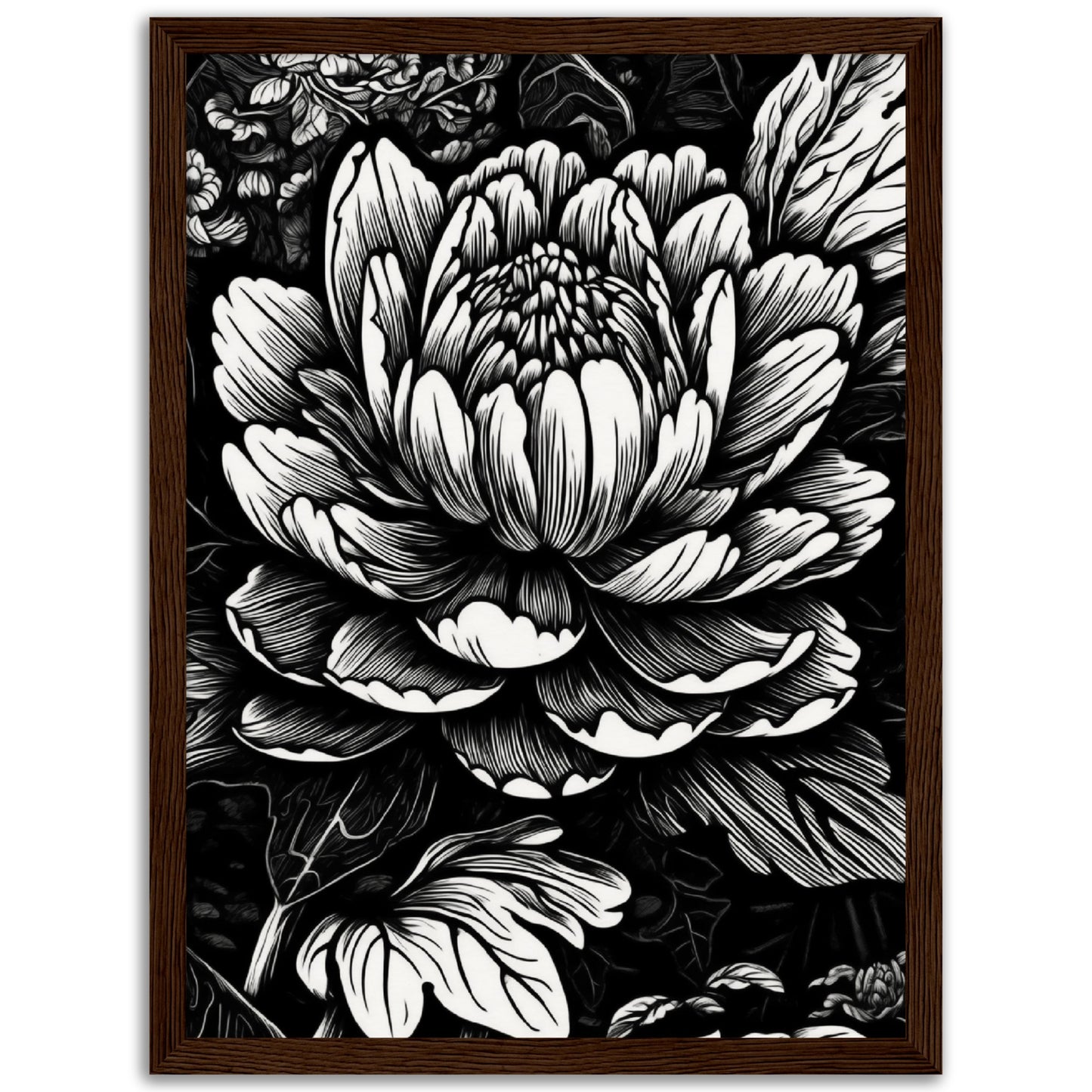 Black & White Flower Wooden Framed Poster