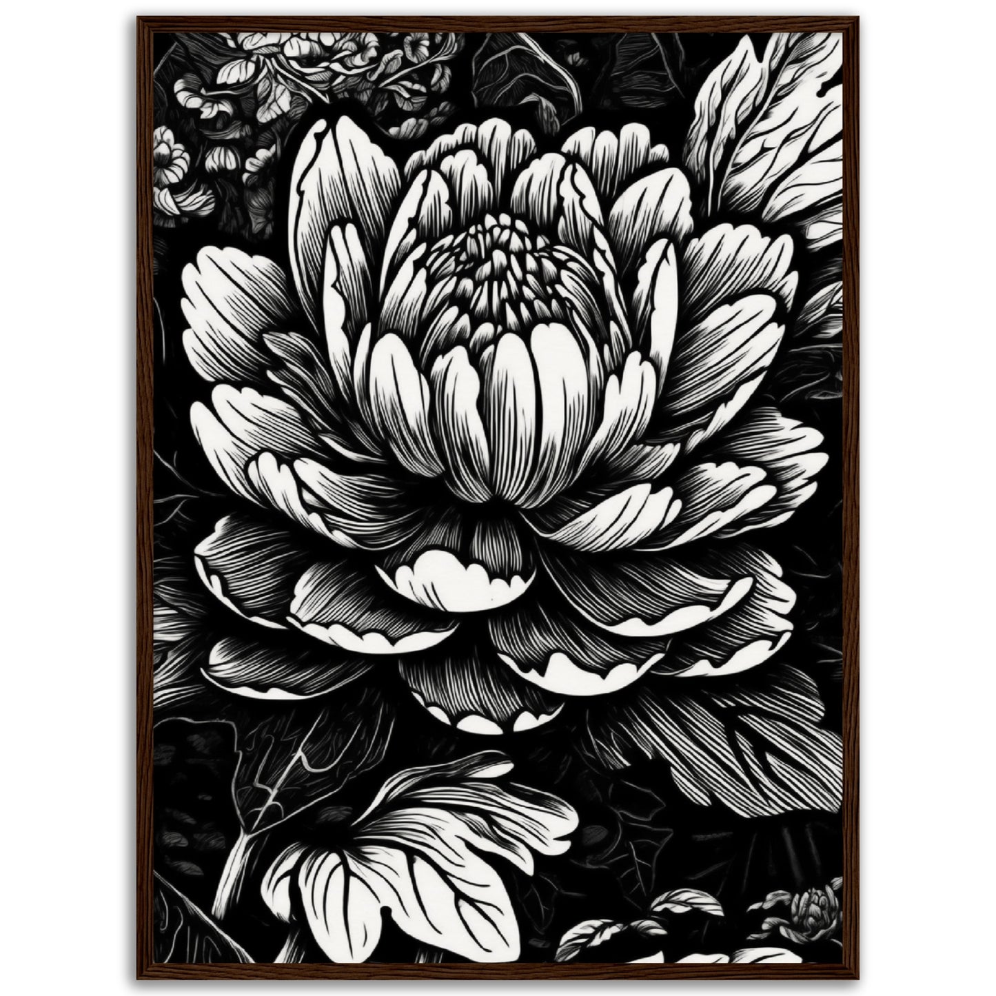 Black & White Flower Wooden Framed Poster