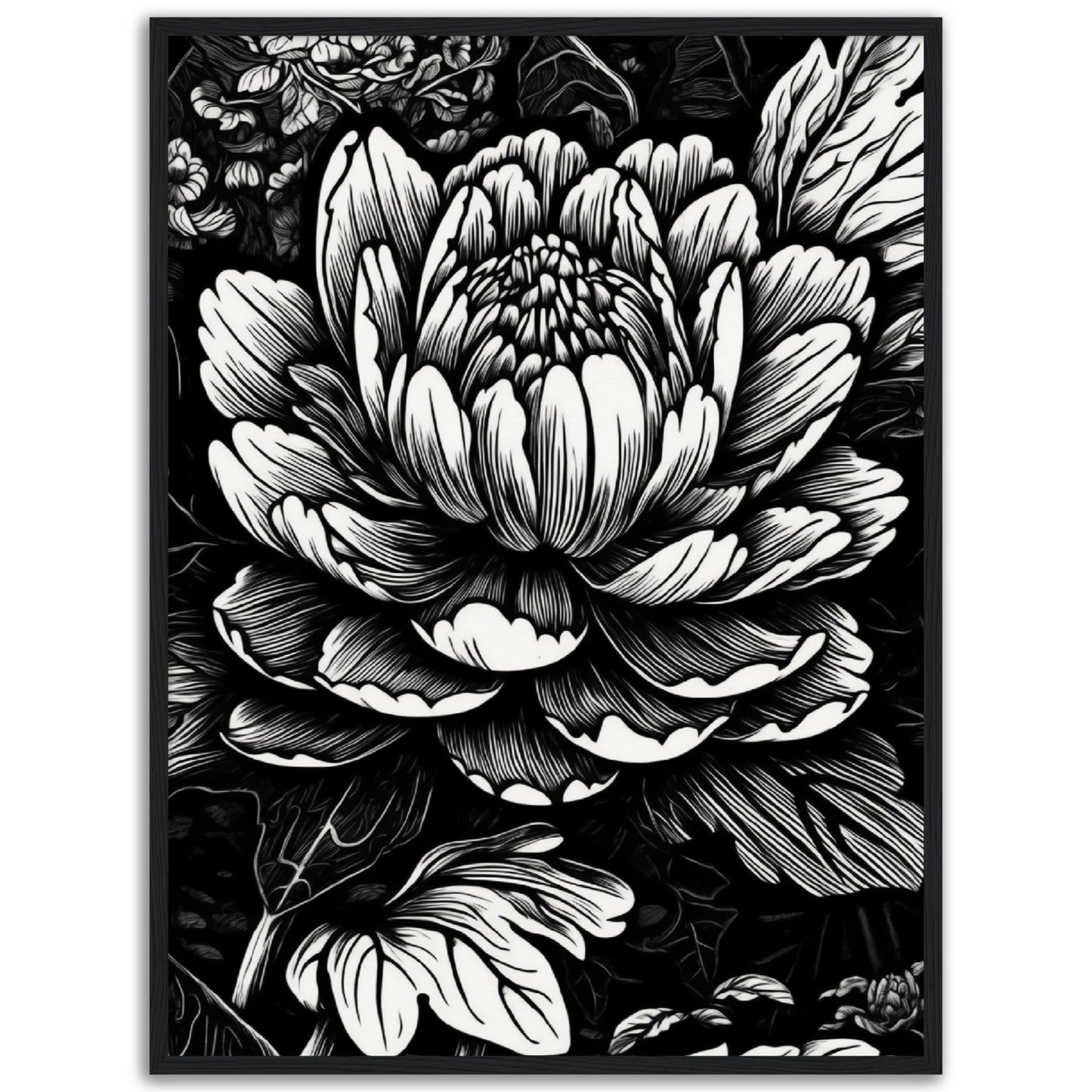 Black & White Flower Wooden Framed Poster