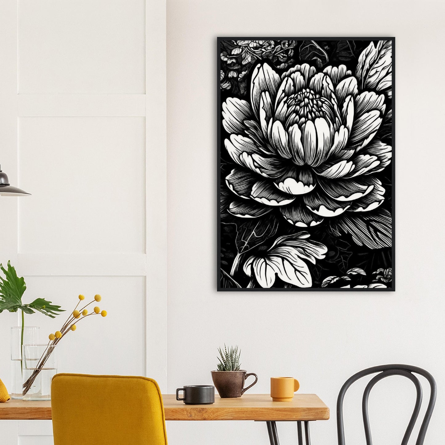 Black & White Flower Wooden Framed Poster