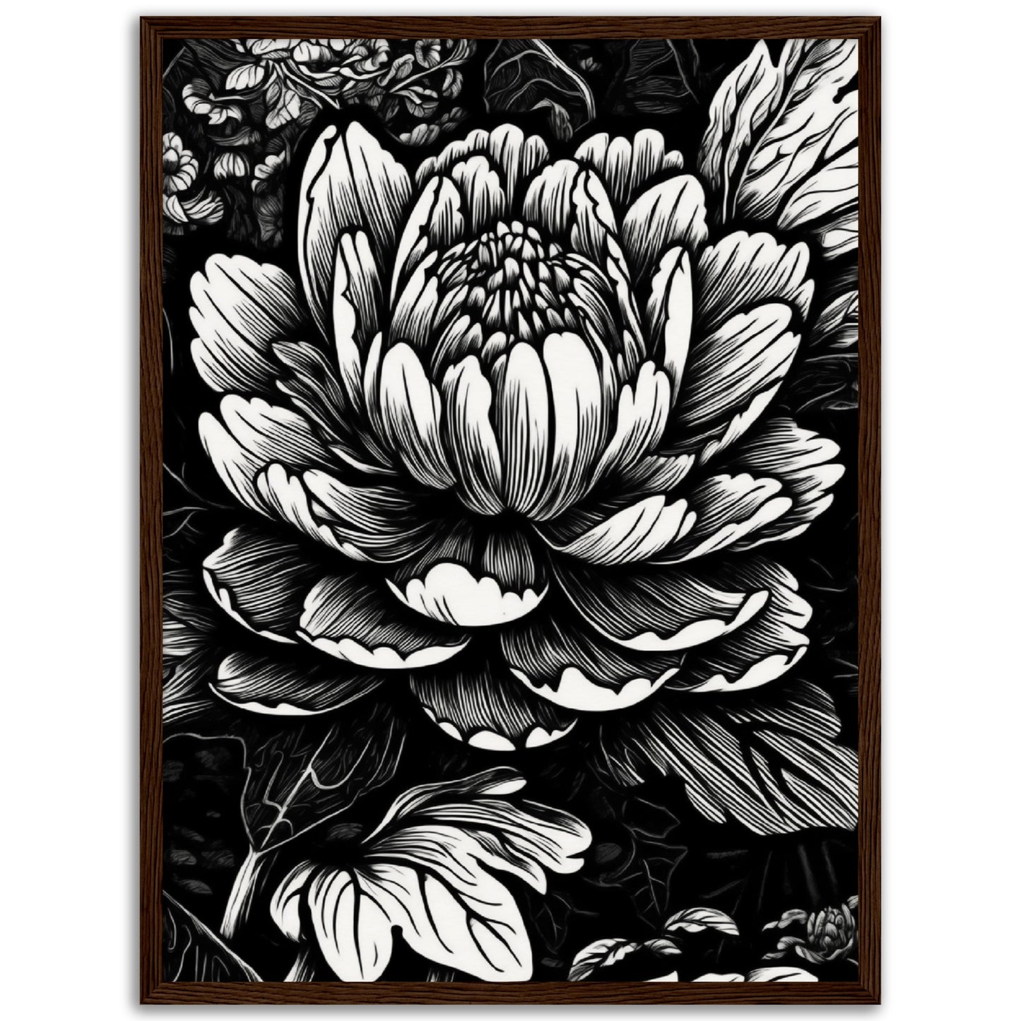 Black & White Flower Wooden Framed Poster